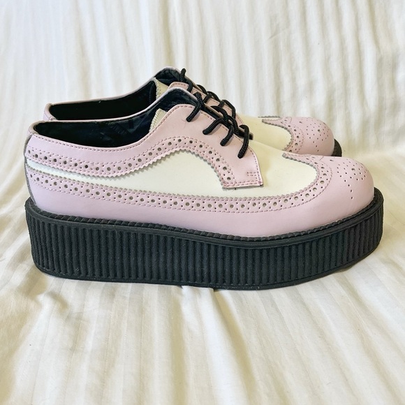 NWOT T.U.K Viva High Sole Mondo Wingtip Oxford Platform Creeper White Pink EU 39 - Picture 5 of 14